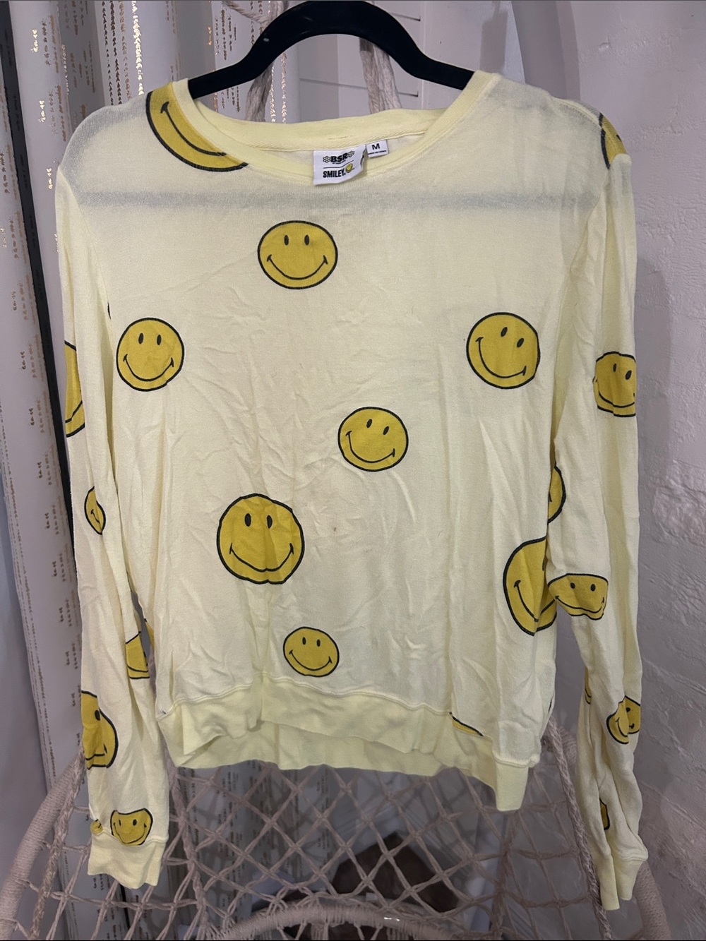 BSR by Samii Ryan Smiley Face All Over Print Sweatshirt Medium